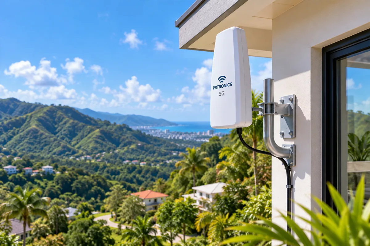 Antena receptora exterior instalada en vivienda en la montana de Puerto Rico