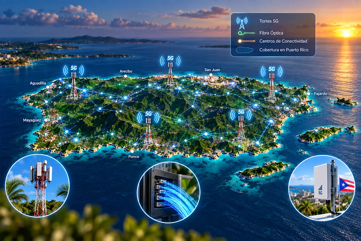 Mapa de infraestructura de telecomunicaciones y torres 5G en Puerto Rico