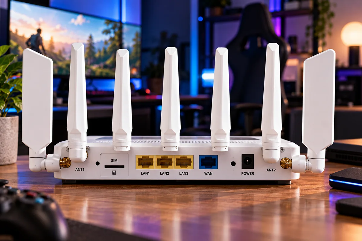 Panel trasero de router 5G desbloqueado con puertos para antenas externas de alta ganancia